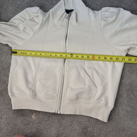 Veronica Beard Siedel Zip-Up Jacket Sweatshirt Size L Ecru Puff Sleeve - Picture 15 of 15